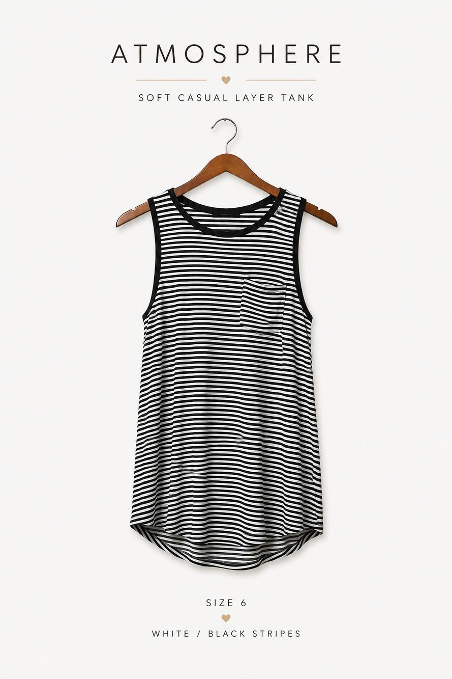 Atmosphere Tank Women's Soft Casual Layer 6 White/Black Stripes